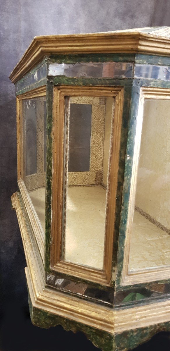 Vetrina  Scarabattolo Antico Italia Legno Finto Marmo E Specchi-photo-2