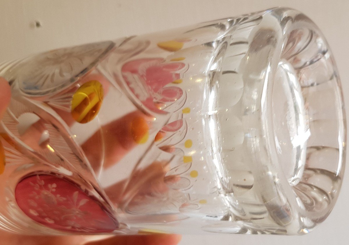 Verre Ancien Lourd Cristal De Bohême époque Biedermeier Couronne Et Fleurs Gravés H 13 Cm-photo-5