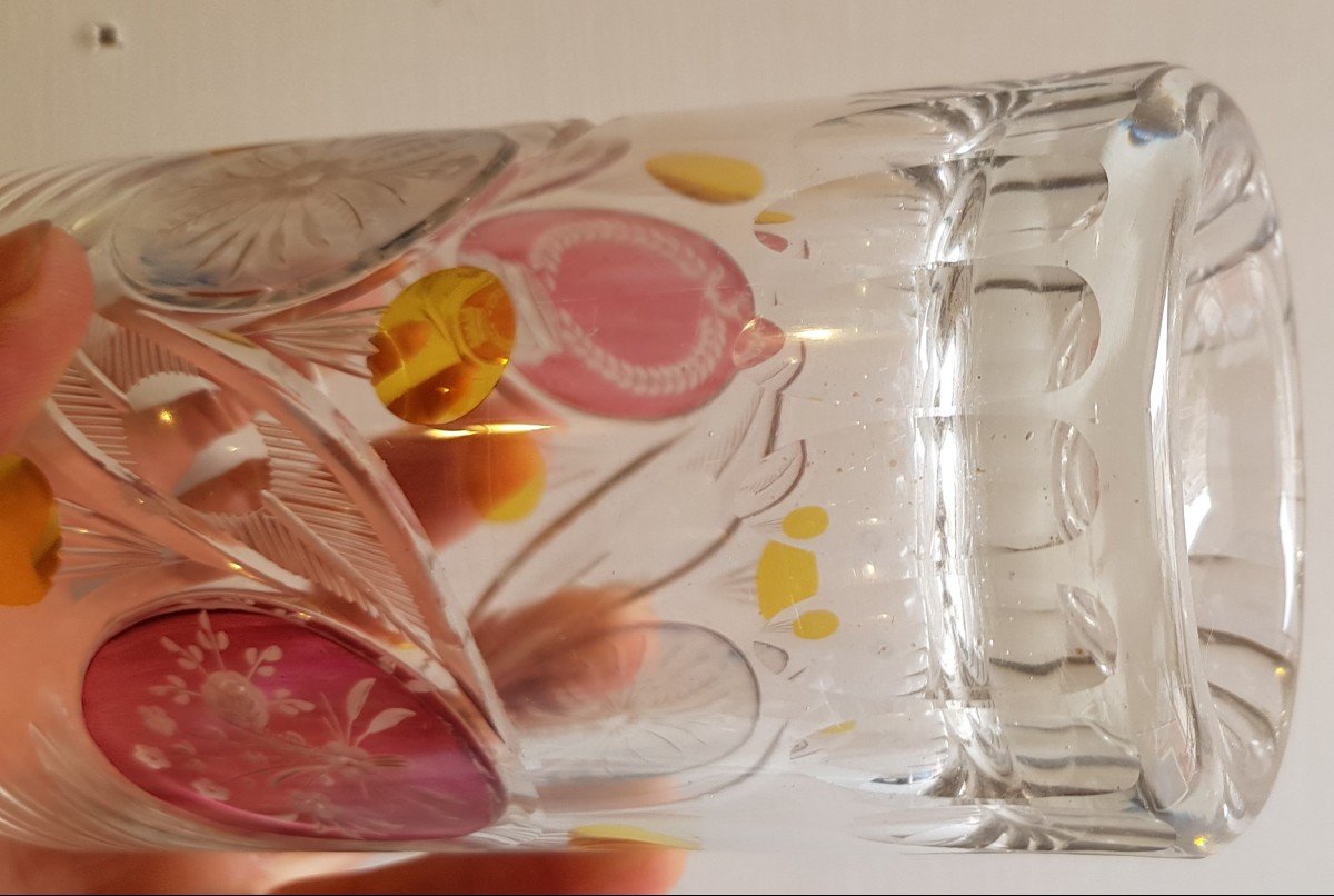 Verre Ancien Lourd Cristal De Bohême époque Biedermeier Couronne Et Fleurs Gravés H 13 Cm-photo-6