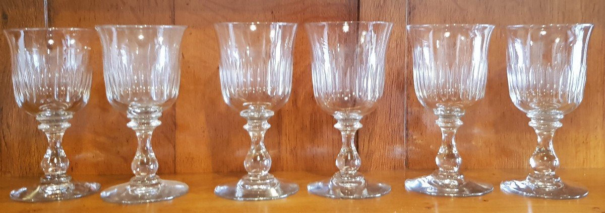 Suite 6 Verres Anciens XIX S En Cristal Taillé H 16 Cm