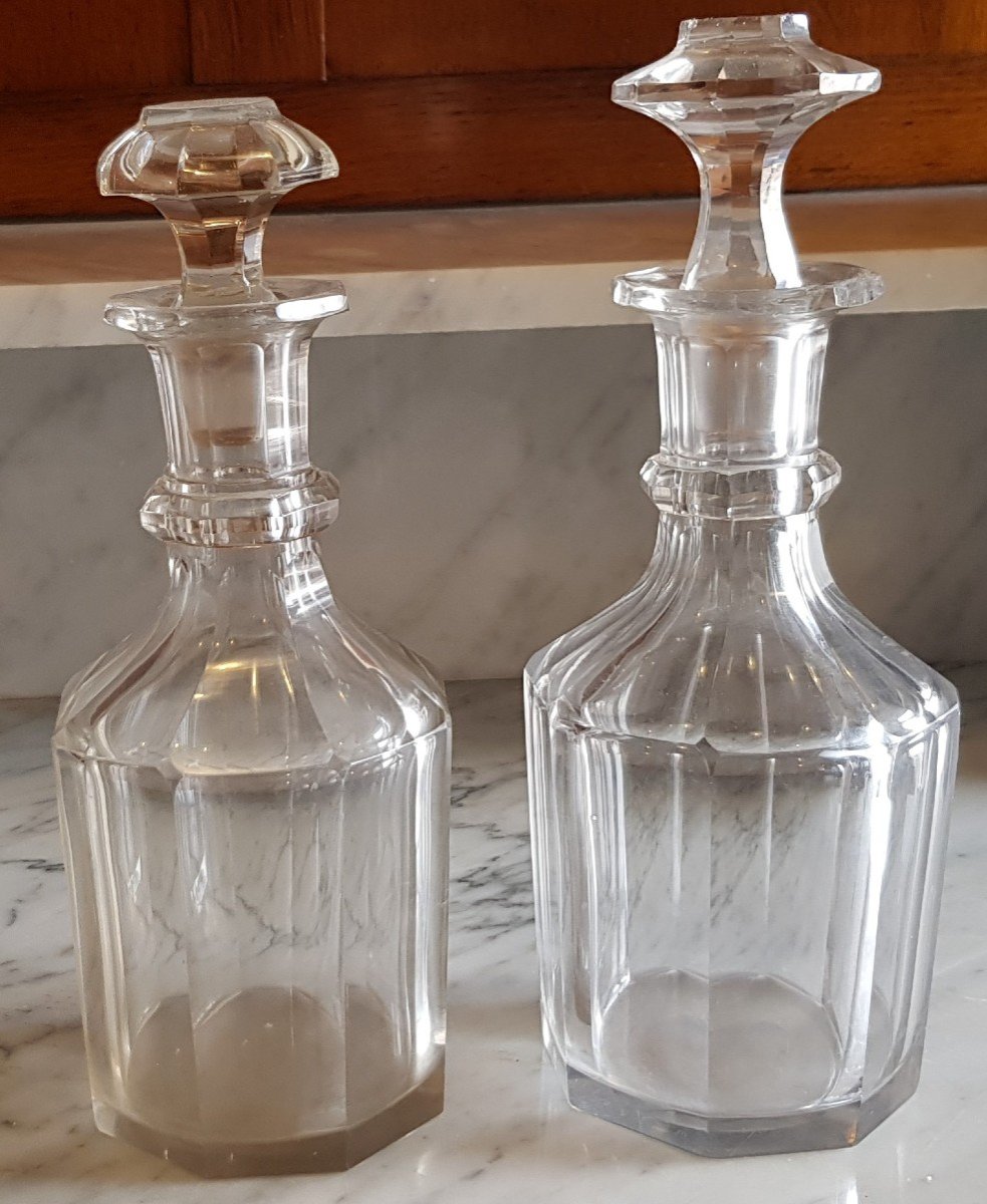 Paire De Carafes bouteilles anciennes  XIX S En Cristal Taillé H 21 Cm