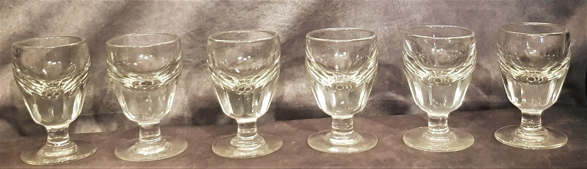 Serie 6 Anciens Verres Du Patron De Bistrot à Facettes H 11,5 Cm