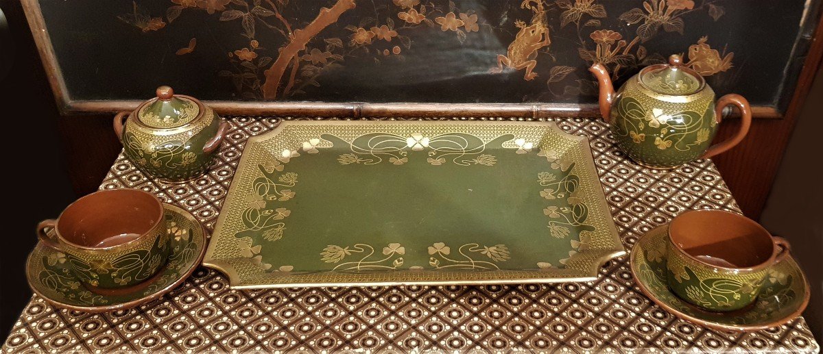 Service à Café Tete-a-tete Art Nouveau Faience Sarreguemines-photo-2