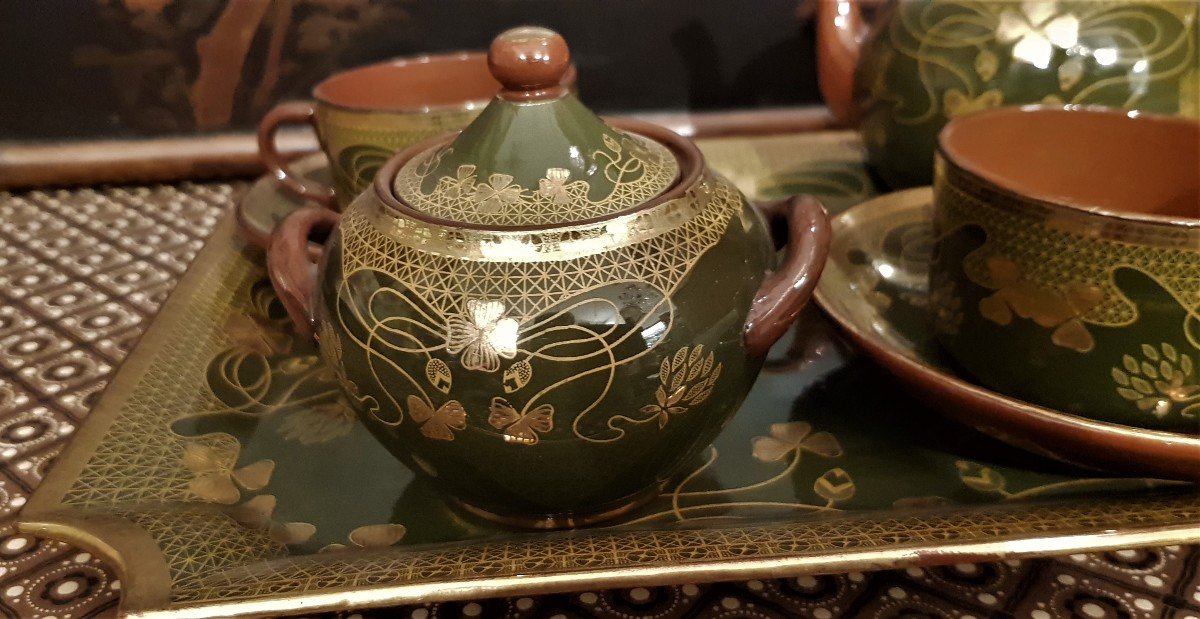 Service à Café Tete-a-tete Art Nouveau Faience Sarreguemines-photo-3