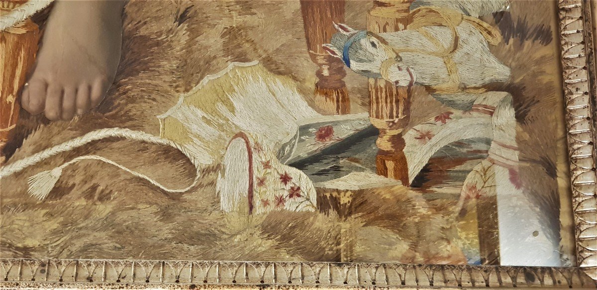  Grande Broderie d'époque Romantique Peinture à l'Aiguille Enfant Et Jouets 88x114 Cm-photo-4