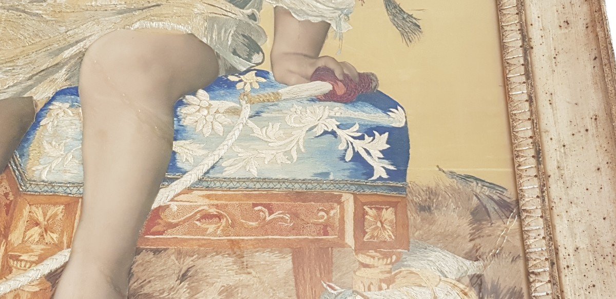  Grande Broderie d'époque Romantique Peinture à l'Aiguille Enfant Et Jouets 88x114 Cm-photo-2