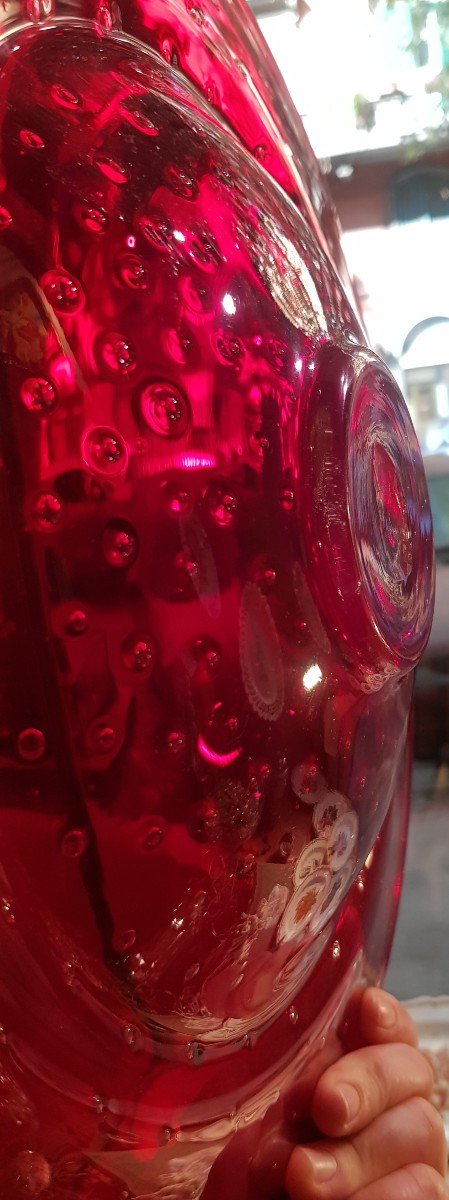  Grande Assiette Murano Verre Soufflé Rouge Rubis 37 Cm Diamètre-photo-1