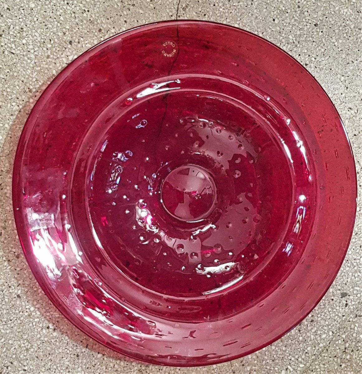 Grande Assiette Murano Verre Soufflé Rouge Rubis 37 Cm Diamètre-photo-2