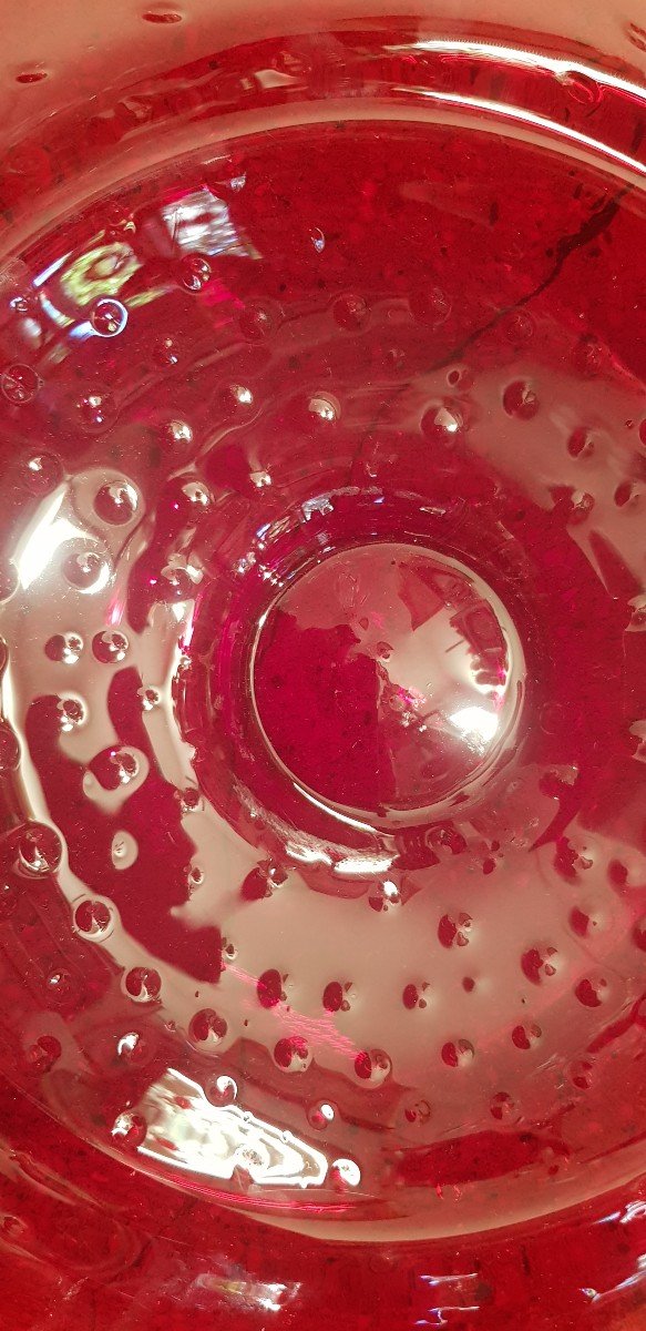  Grande Assiette Murano Verre Soufflé Rouge Rubis 37 Cm Diamètre-photo-4