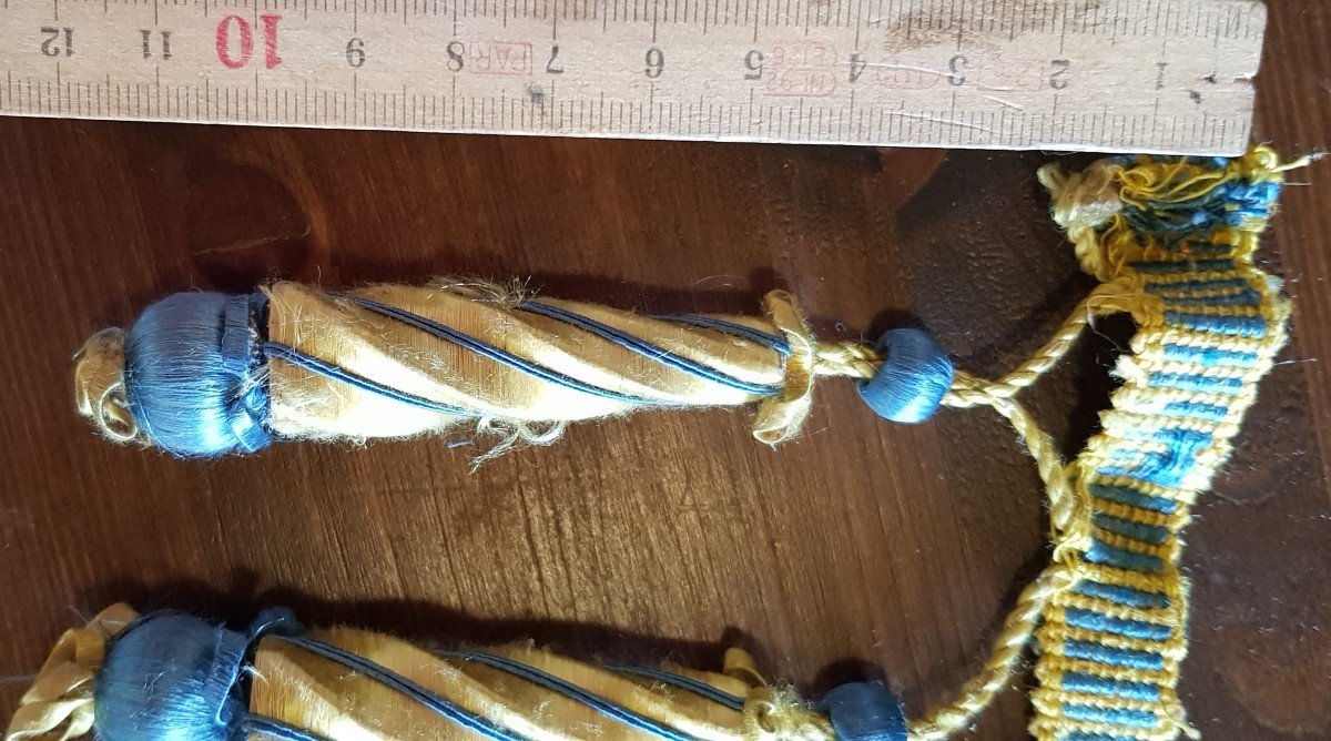 Passamaneria antica importante lunghezza Con Frange Blu E Oro Napoleone III 14,5 Metri Circa-photo-3