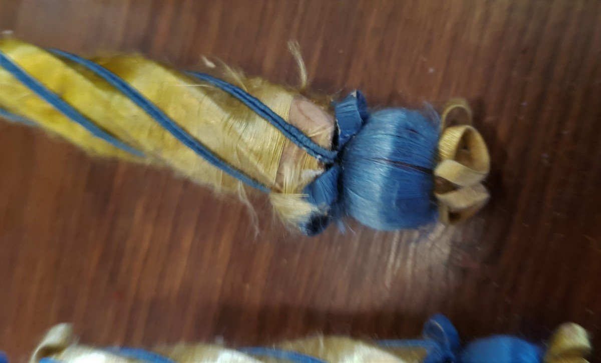 Passamaneria antica importante lunghezza Con Frange Blu E Oro Napoleone III 14,5 Metri Circa-photo-8
