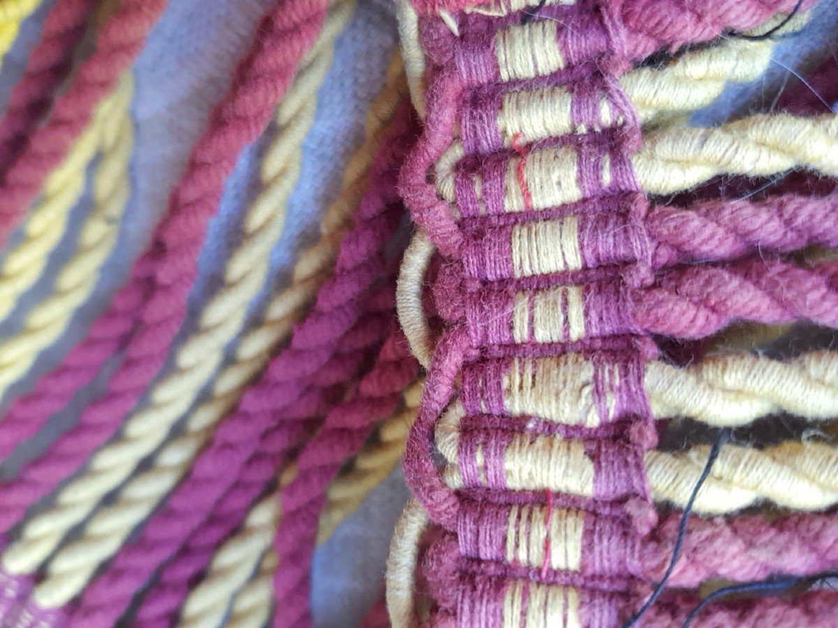 Lot Important  Environ 49 Mètres Passementerie Ancienne Coton Franges Moulinées Bicolores Jaune-photo-5