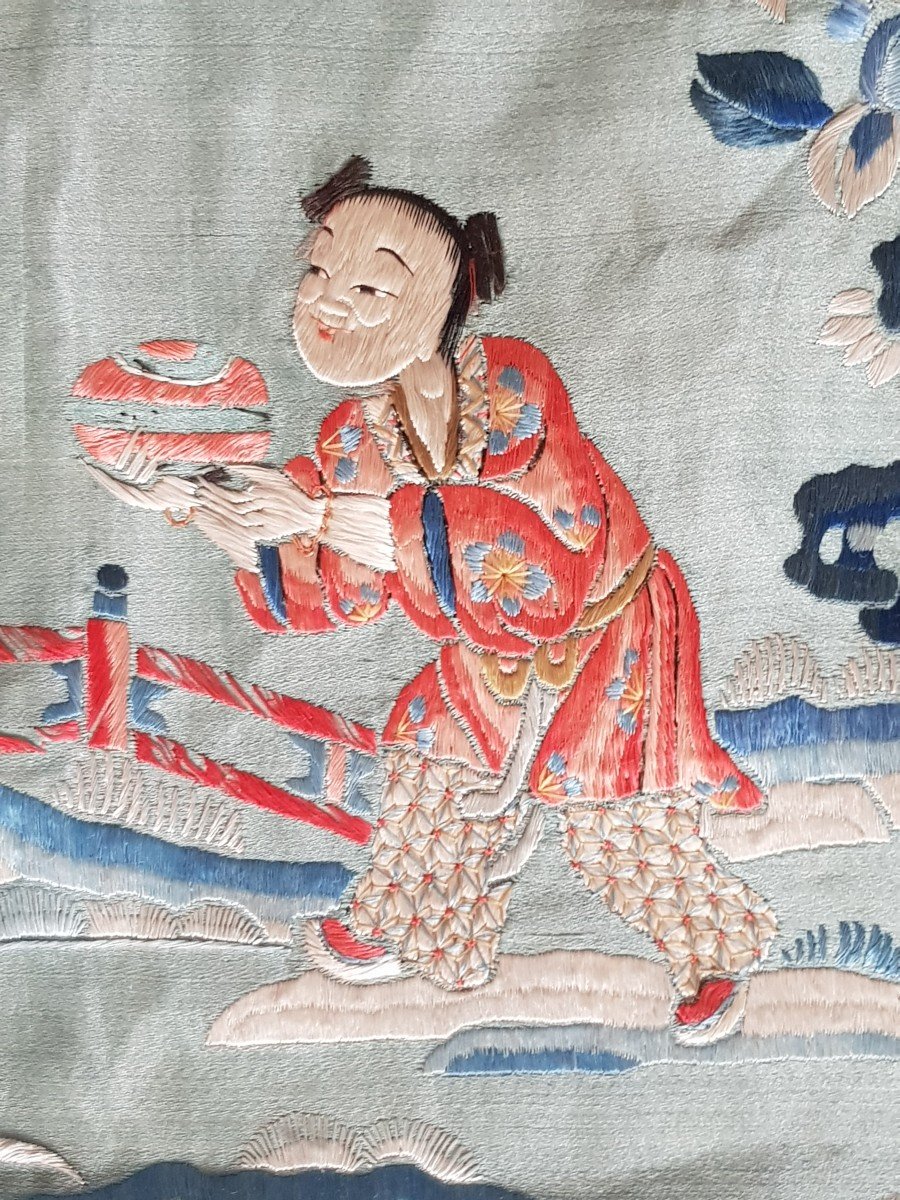corsia antico ricamo cinese su seta 35 x 112 cm-photo-3