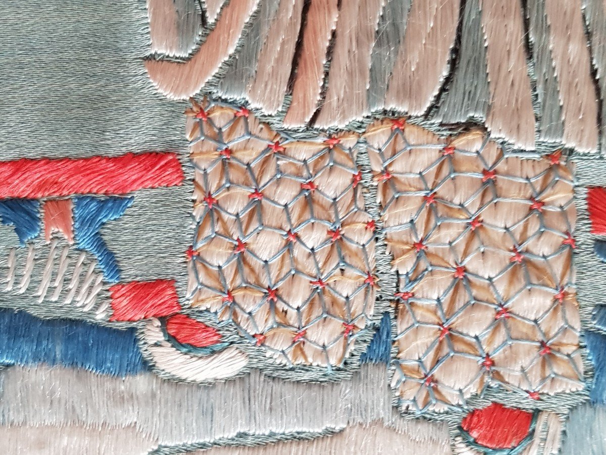 corsia antico ricamo cinese su seta 35 x 112 cm-photo-4