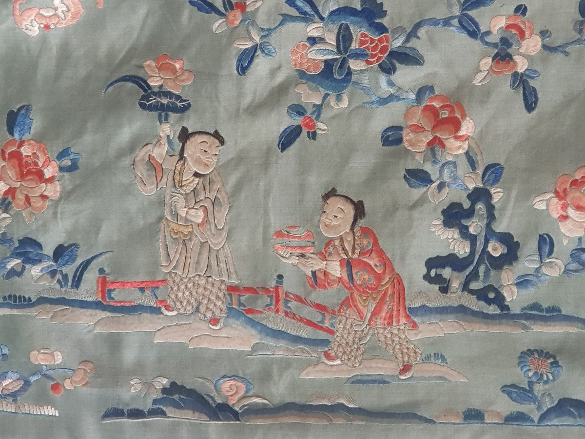 corsia antico ricamo cinese su seta 35 x 112 cm