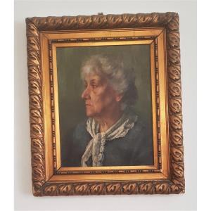 Ritratto di profilo di donna anziana olio su tela inizio'900