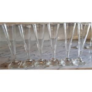 Lotto di 6 flutes da champagne in cristallo tagliato prima metà '800 stile Impero
