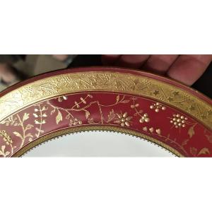 Serie di 6 piatti antichi In terraglia inglese Mintons decoro oro in rilievo
