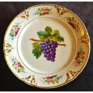 Piatto antico '800 in porcellana grappolo d'uva dipinto