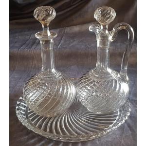 Vassoio e due bottiglie in vetro Baccarat modello Bambous Tors