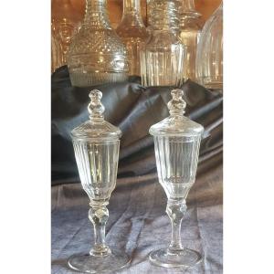 coppia di piccoli bicchieri antichi con coperchio in cristallo di Boemia inizio '800