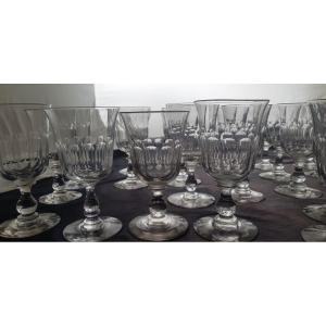 Set Di 18 Bicchieri Da Acqua a calice antichi fine '800  In Cristallo Molato H 14-15 Cm