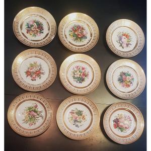 Insieme di 12 piatti in porcellana decoro floreale dipinto Ginori Doccia