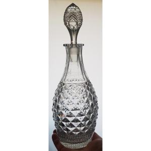 Bottiglia antica fine '800 in cristallo taglio a punta di diamante in stile inglese Regency