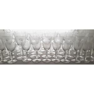 Servizio di 50 bicchieri antichi cristallo serigrafato metà del '900