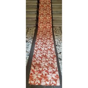 Striscia di tessuto antico in pura seta 380 cm vecchio periodo Art Nouveau