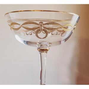 Lotto di 9 coppe da champagne antiche  cristallo Baccarat mod. Byzantine dorato
