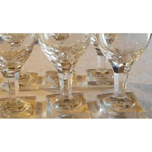 serie di 6 antichi bicchieri da vino liquoroso in cristallo piede quadrato seconda metà '800