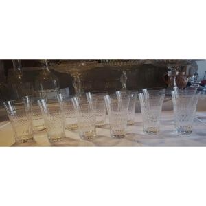 set di 12 antichi bicchieri da long drink in cristallo di Boemia molato