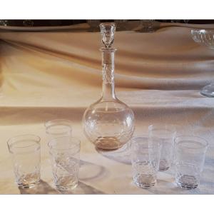 Set bottiglia + 6 Bicchieri  in cristallo molato Baccarat modello Chauny Palerme