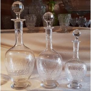 tre bottiglie antiche  in cristallo Baccarat modello Richelieu