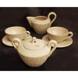 Coppia di tazze da tè e zuccheriere in terracotta Sbordoni Civita Castellana
