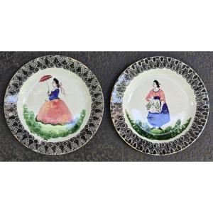 Coppia piatti antichi ceramica Vicentini del Giglio