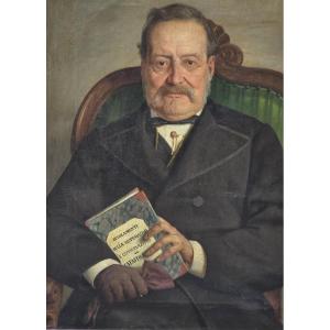 Dipinto a olio su tela del XIX secolo, ritratto di un borghese, artista Giulio Cantalamessa