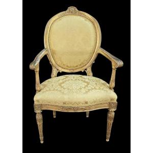 antica poltrona neoclassica italiana in legno dorato