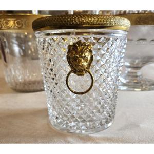 Antico secchiello champagne cristallo molato montatura bronzo dorato attribuito a Saint-Louis