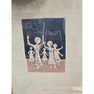 Il gioco del diabolo, 1954, litografia in edizione limitata di Massimo Campigli