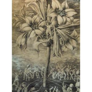 Disegno simbolista e surrealista su carta