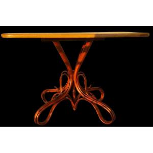 Antico tavolo rettangolare in faggio curvato in stile Thonet