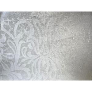 Antica tovaglia in damasco di lino delle Fiandre, 190x320 cm
