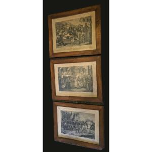 Insieme di tre litografie '800raffiguranti il Ritorno a Parigi delle Ceneri di Napoleone I°