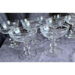 10 antiche coppe da champagne in cristallo Baccarat  modello Chauny Écailles et Filet