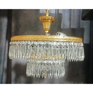 Grande plafoniera antica in bronzo e cristallo