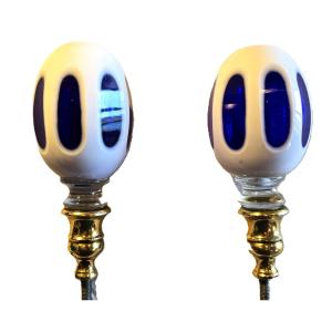 Coppia di antichi terminali da scala in cristallo di Boemia