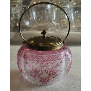 Biscottiera antica in vetro inciso - Baccarat periodo liberty