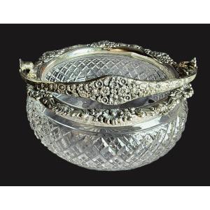 Cestino antico in cristallo e metallo argentato 1907